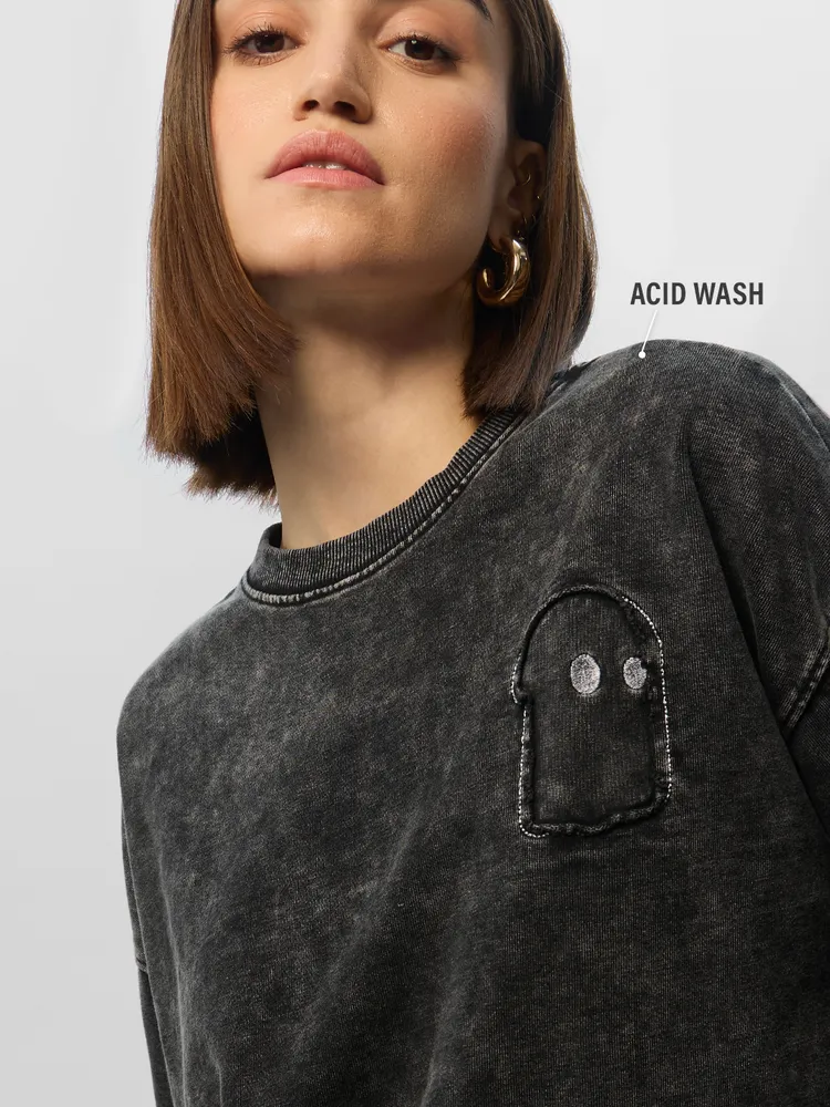 The Souled Store Acid Wash: Graphite Women Oversized Sweatshirts