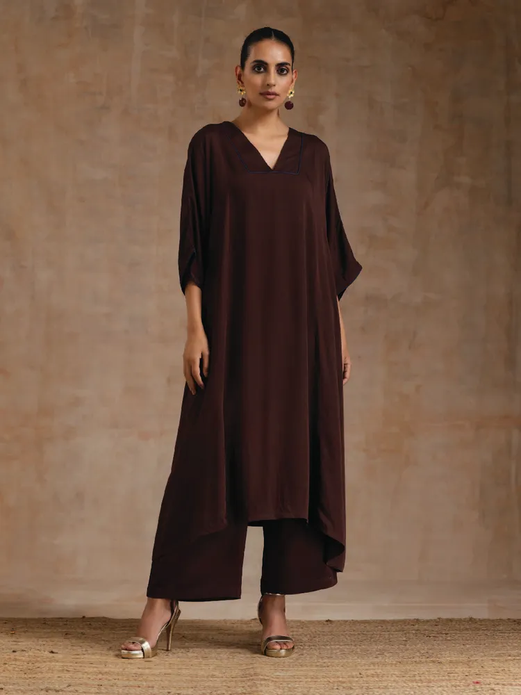 Cola Brown Modal Satin Oversized Kurta Set