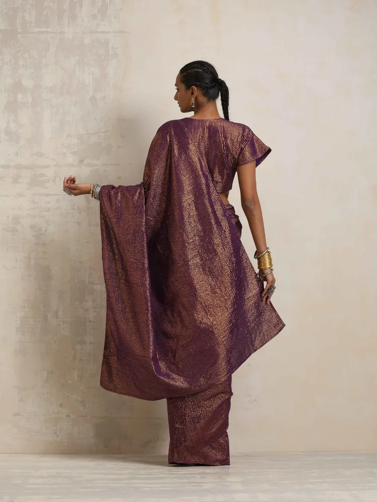 True Browns Purple Gold Lurex Ready To Wear Saree
