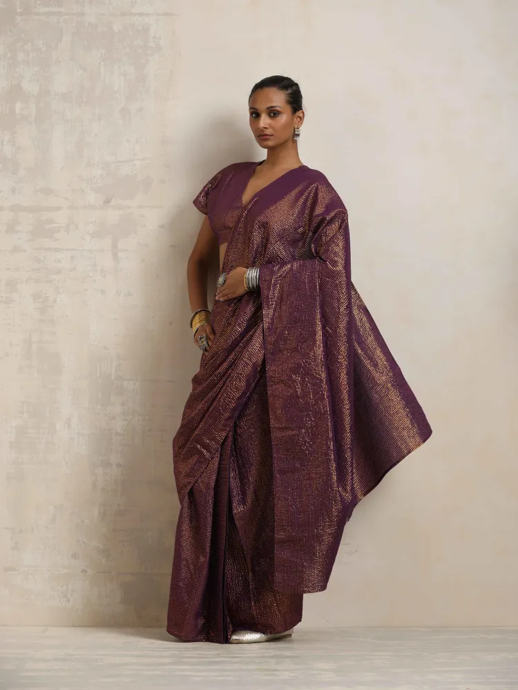 True Browns Purple Gold Lurex Ready To Wear Saree