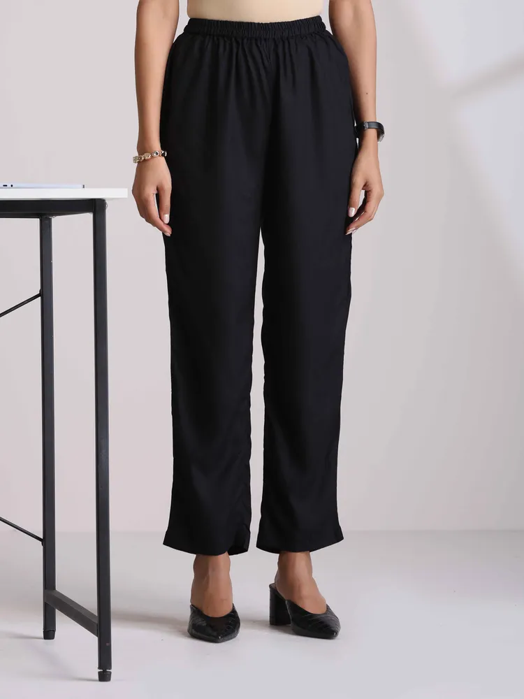 True Browns Black Print Straight Kurta Set