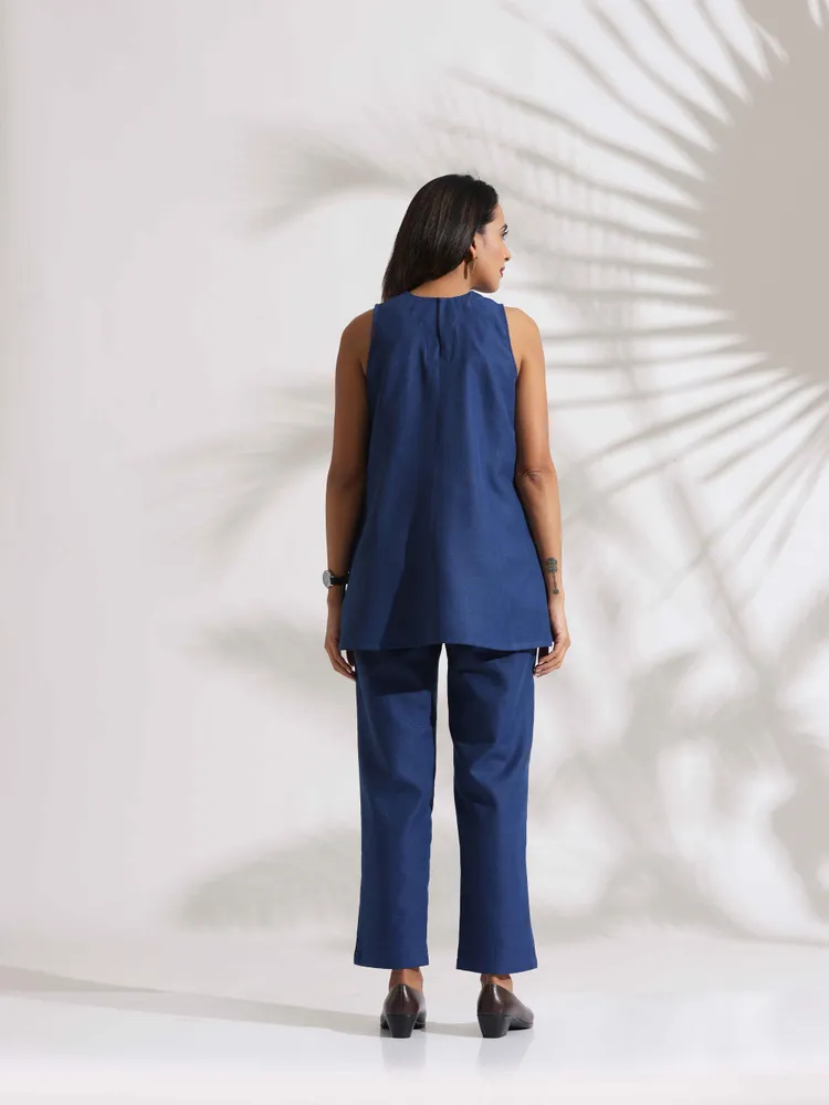 True Browns Blue Slub Co-ord Set