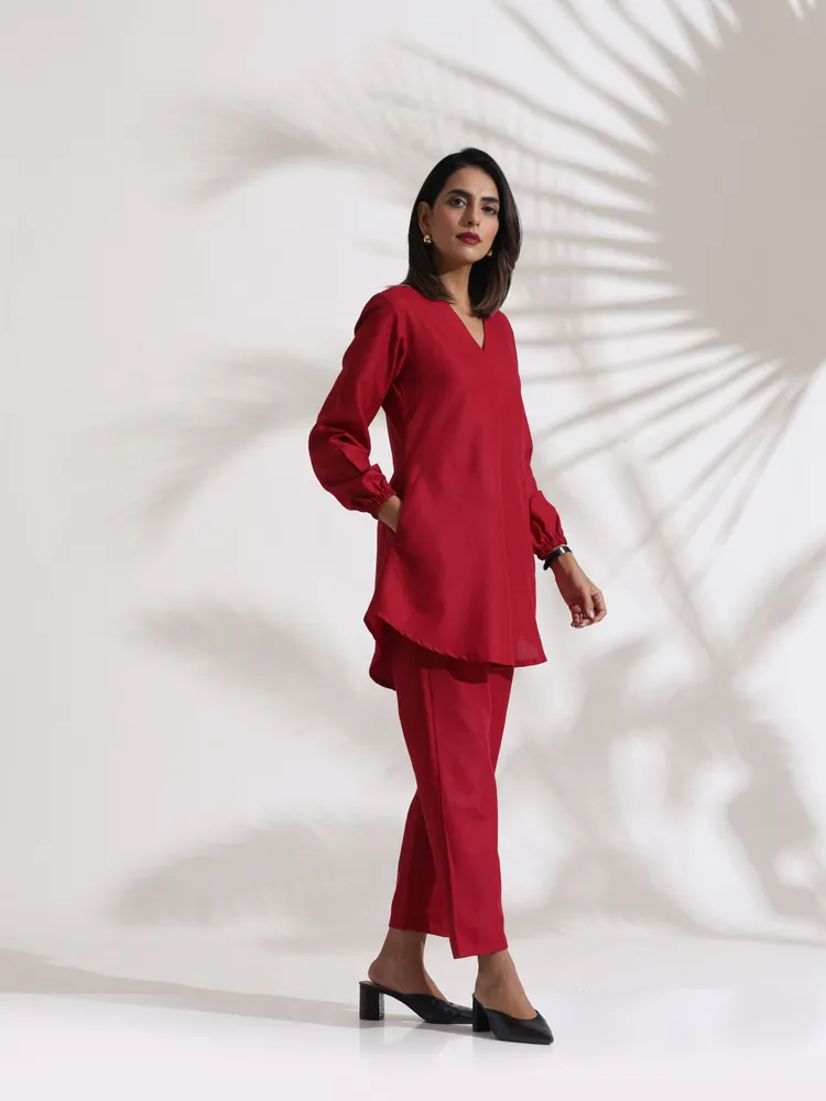 True Browns Maroon Slub Co-ord Set