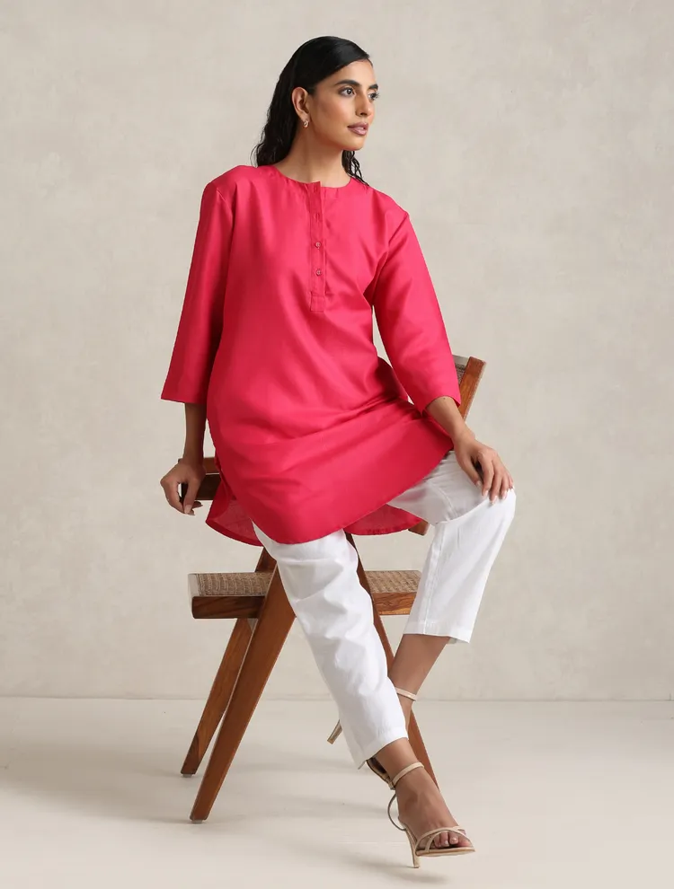 True Browns Fuchsia Cotton Blend Short Kurta