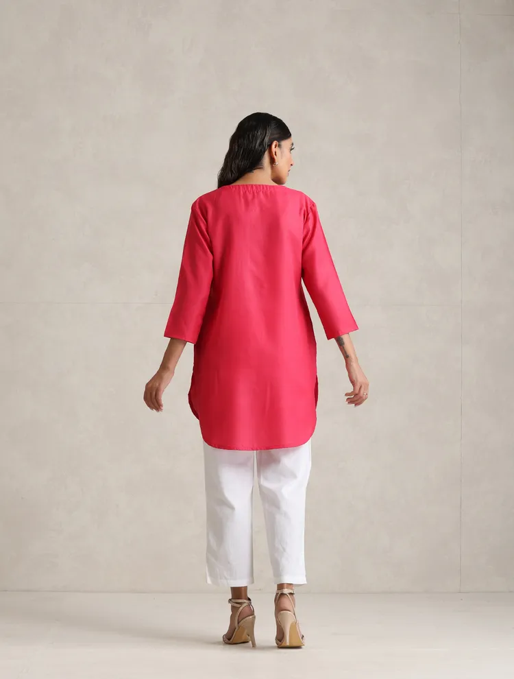 True Browns Fuchsia Cotton Blend Short Kurta