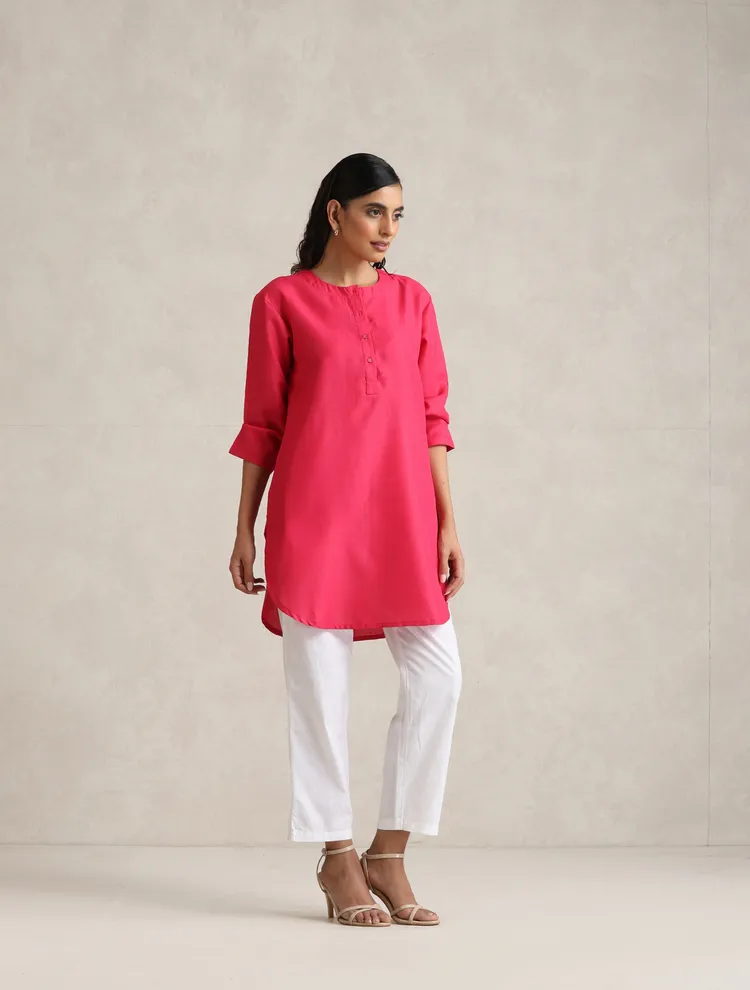 True Browns Fuchsia Cotton Blend Short Kurta