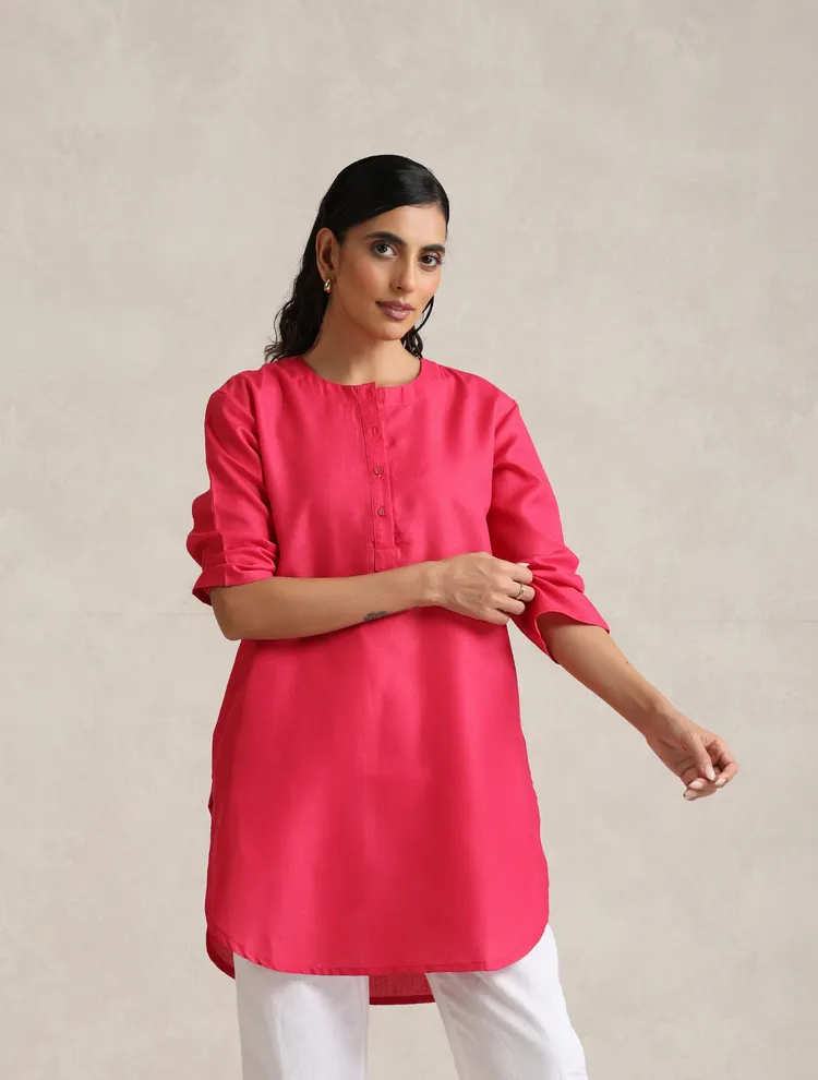 True Browns Fuchsia Cotton Blend Short Kurta