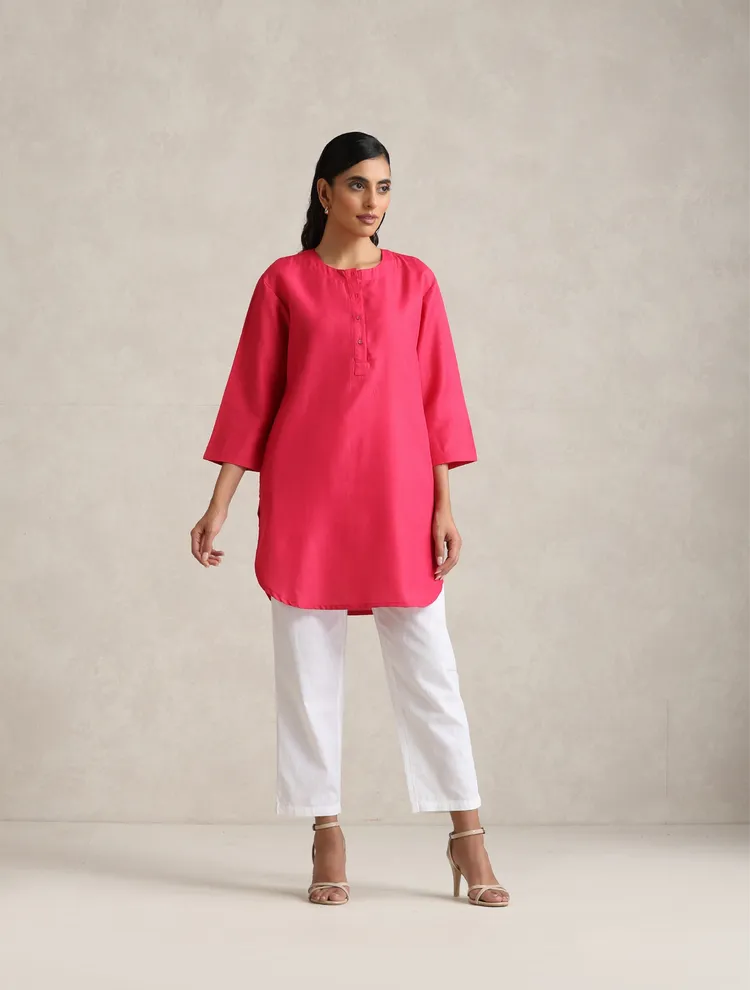 True Browns Fuchsia Cotton Blend Short Kurta