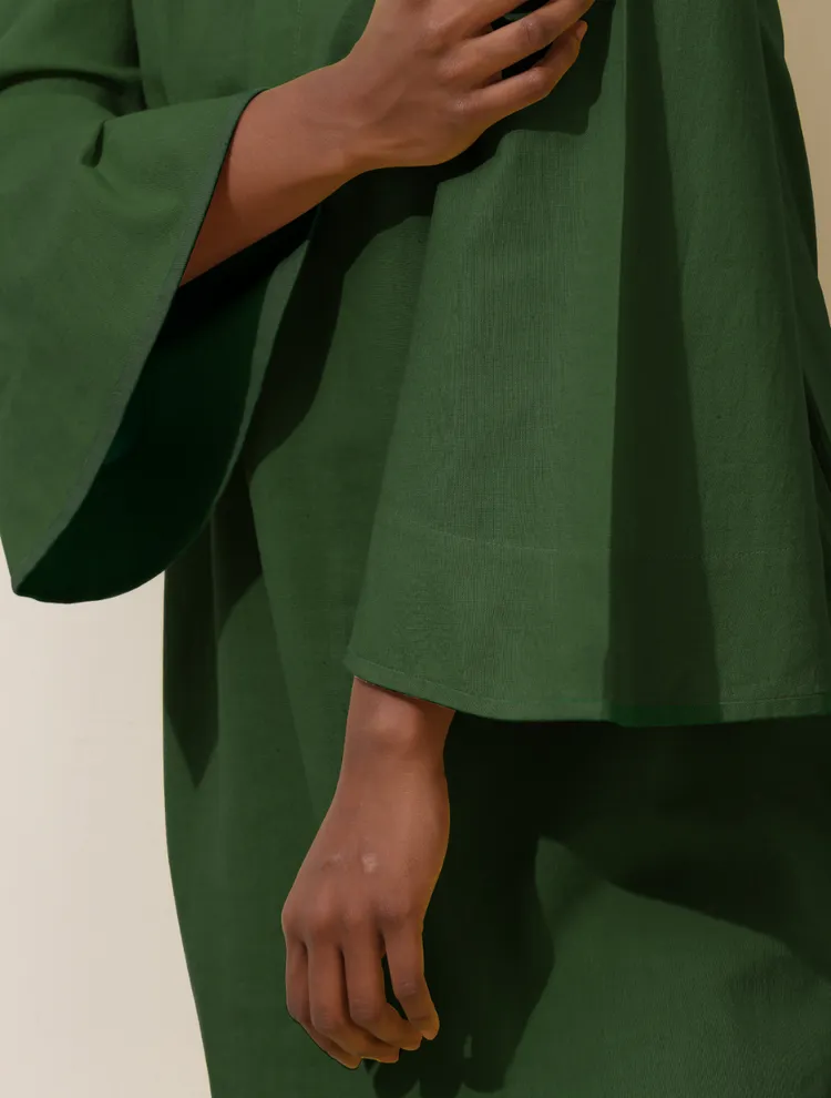 True Browns Green Cotton Blend Short Dress