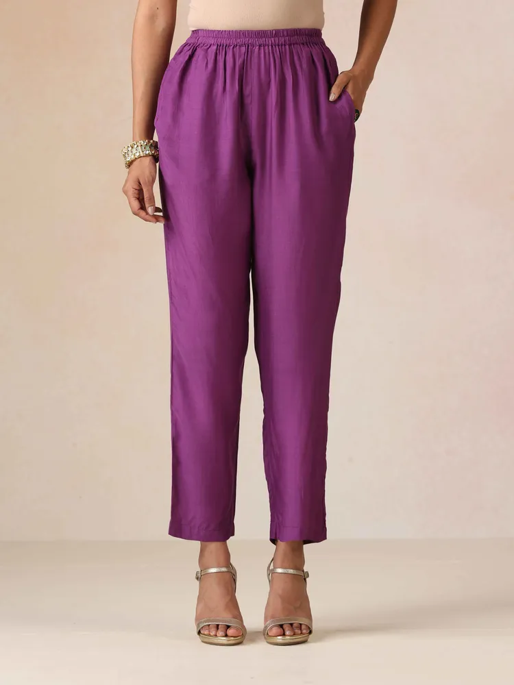 True Browns Purple Orange Jaal Print Viscose Anarkali High-Slit Kurta Set