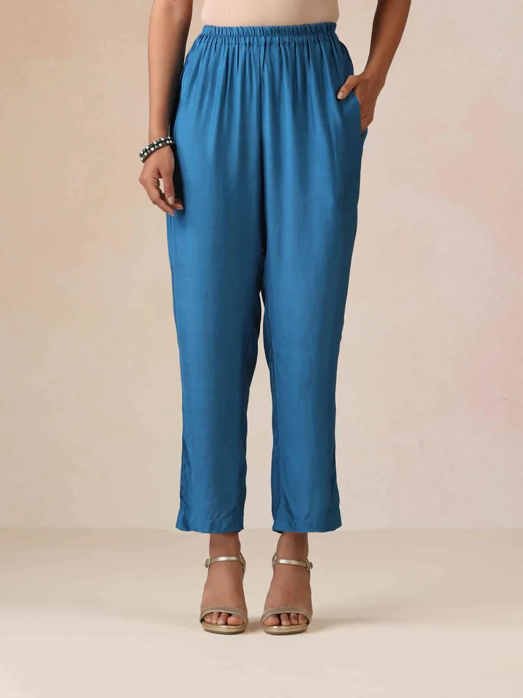 True Browns Blue Lime Jaal Print Viscose Flared Co-ord Set