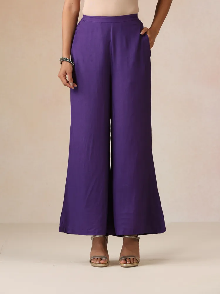 True Browns Purple Rose-Gold Foil Print Jacket and Flared Pants Co-ord Set