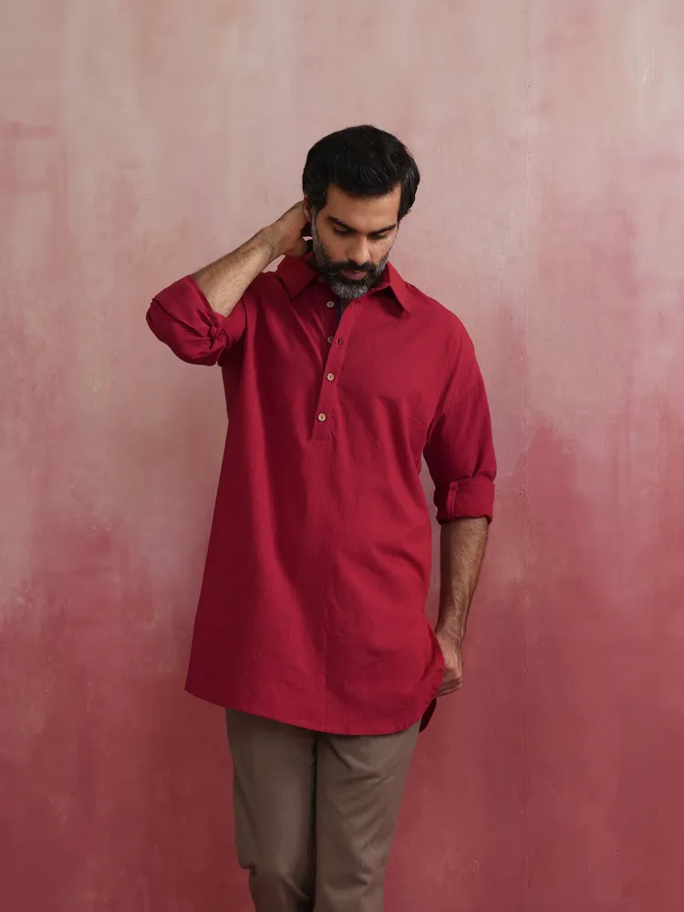 True Browns Men's Maroon Kurta