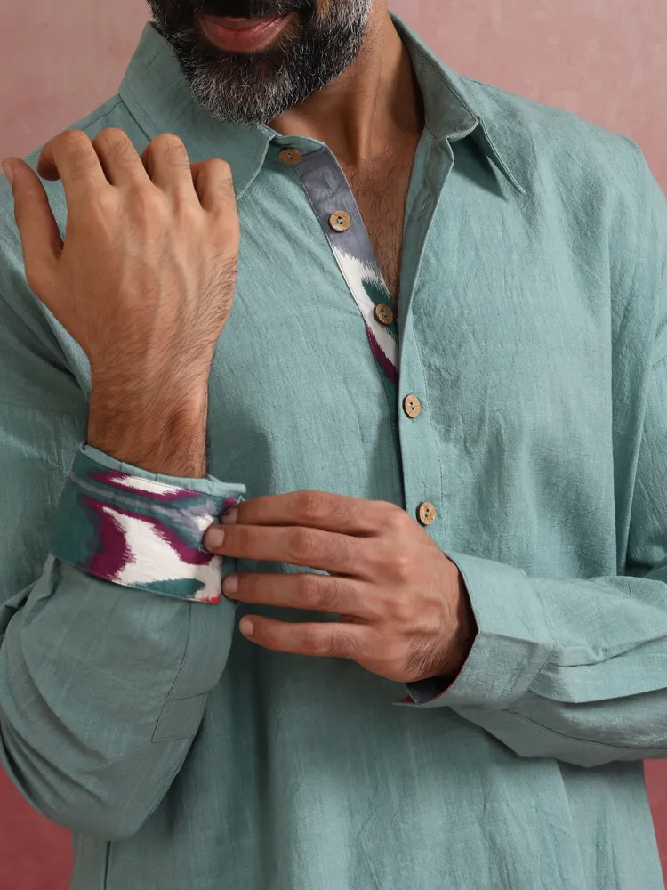 True Browns Men's Blue Cotton Kurta