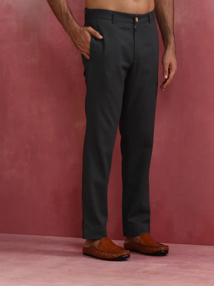 True Browns Men's Grey Cotton Twill Pant