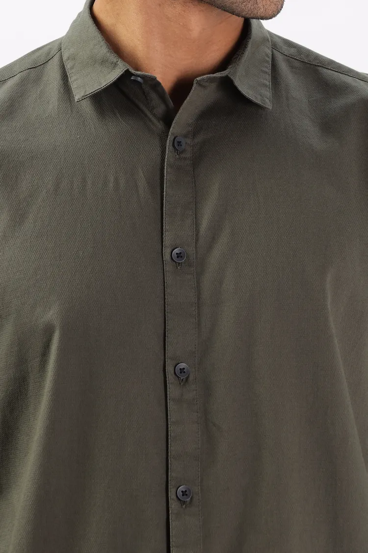 Uri Men Olive Dobby Textured Casual Shirt