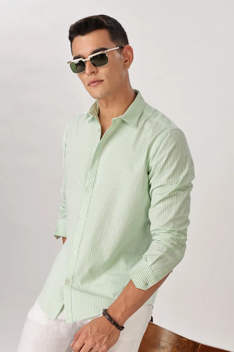 Uri Men Mint Pinstripe Cotton Shirt