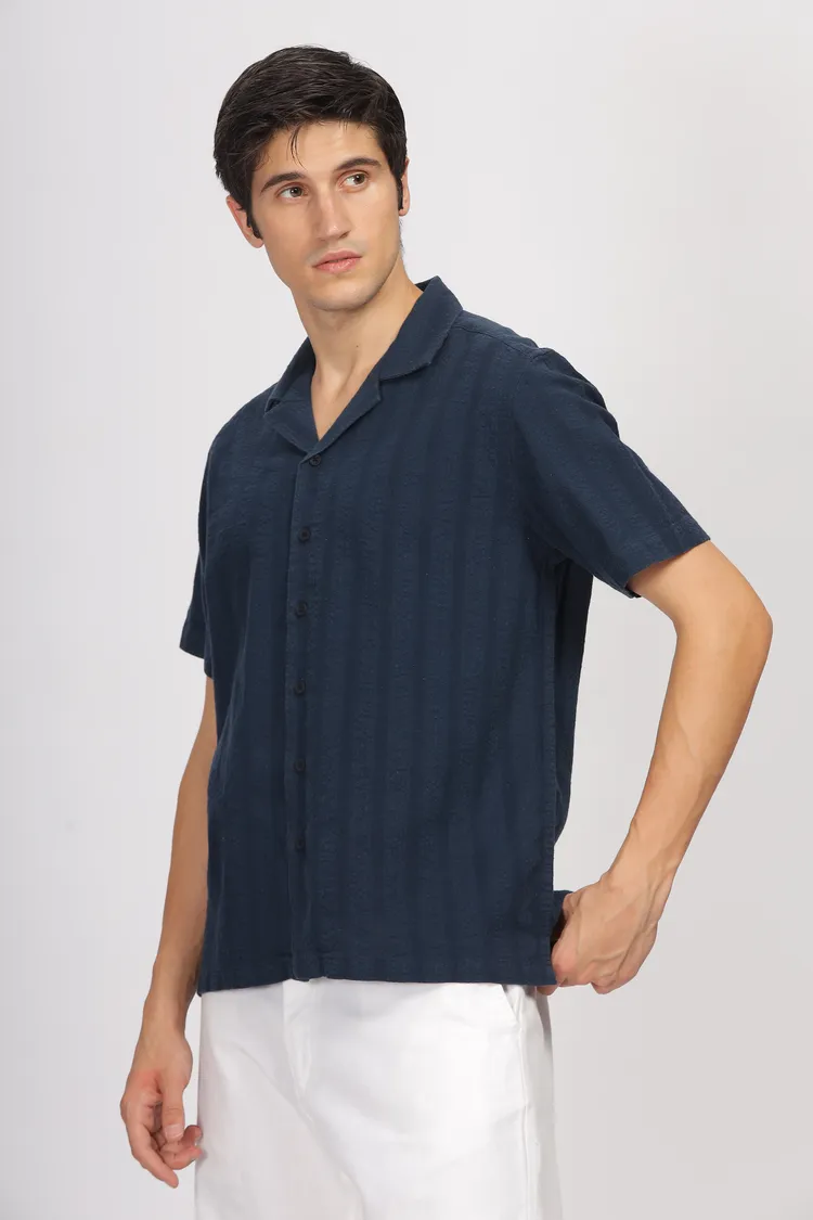 Uri Pure Cotton Seersucker Striped Shirt