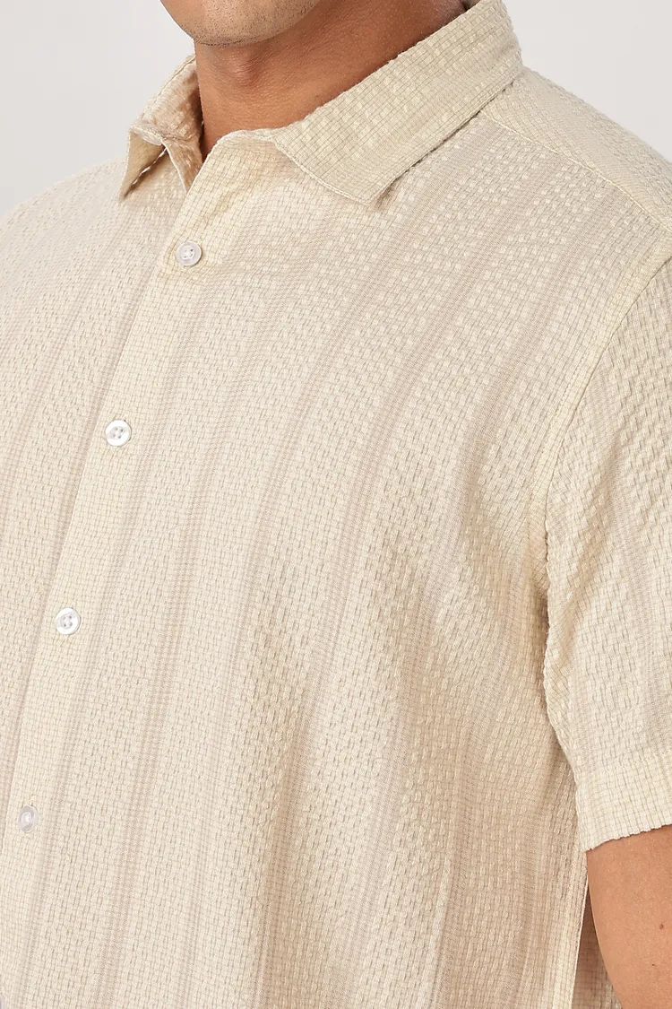Uri Men Beige Seersucker Shirt