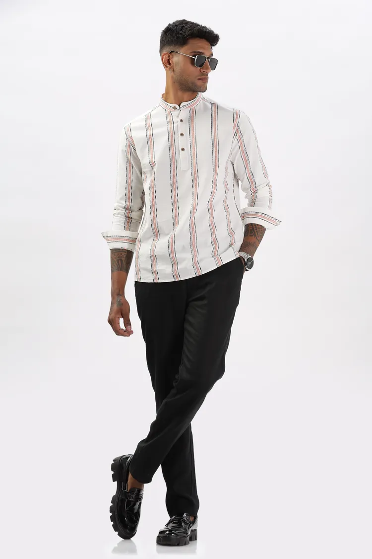 Uri Dobby Texture Off White Short Kurta