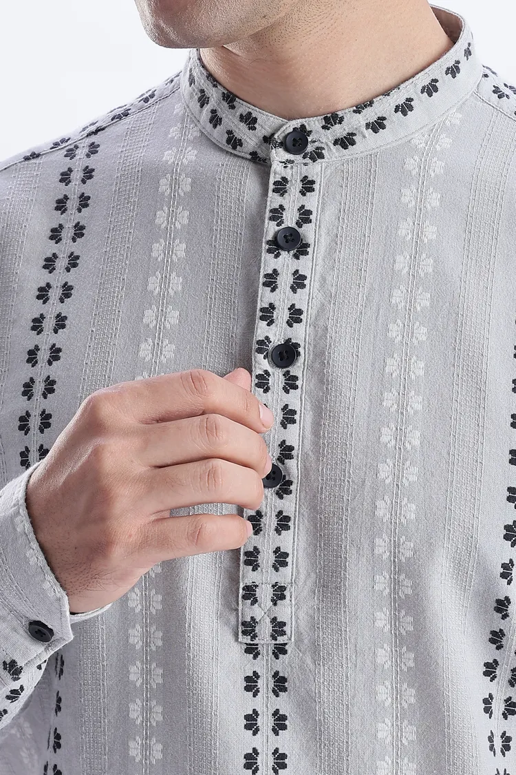 Uri Charcoal Dobby Motif Short Kurta