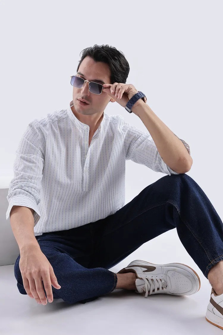 Uri Ivory Dobby Stripe Short Kurta