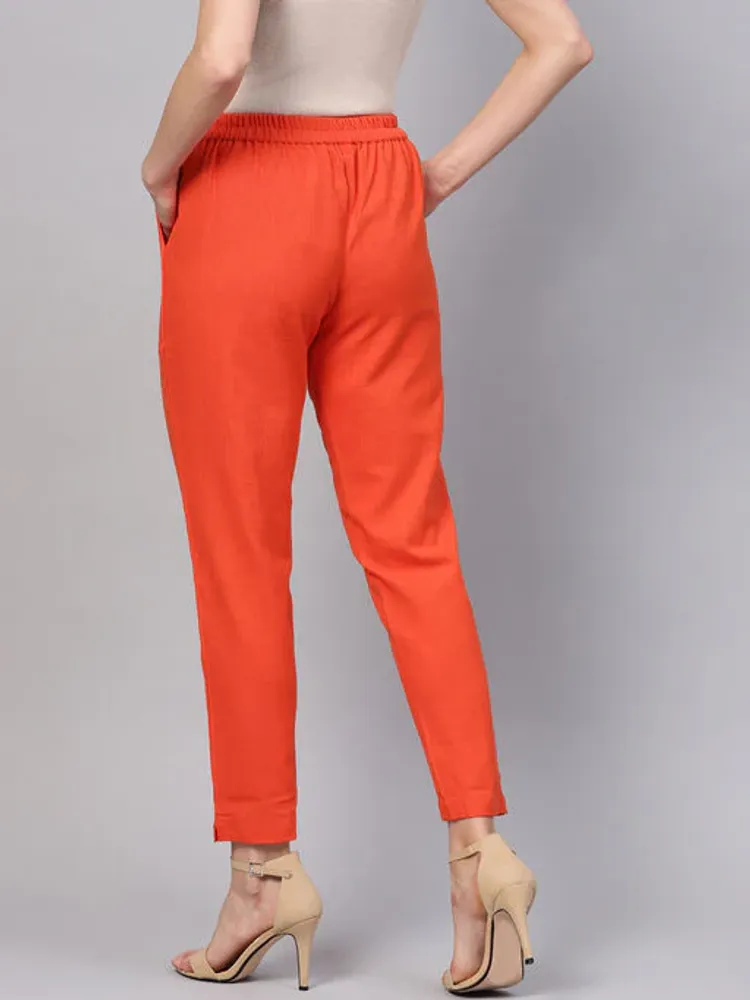 Orange Cotton Cambric Kurti Pants