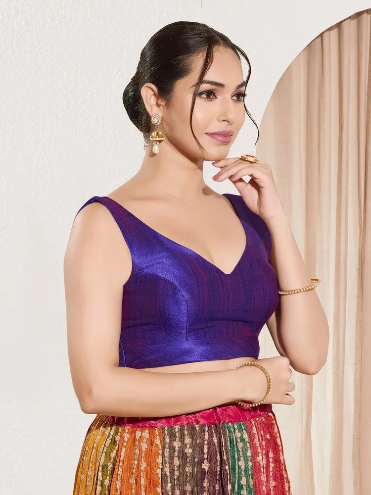 Vamas Women's Mulbury Silk Padded Back Open Sleeveless Saree Blouse