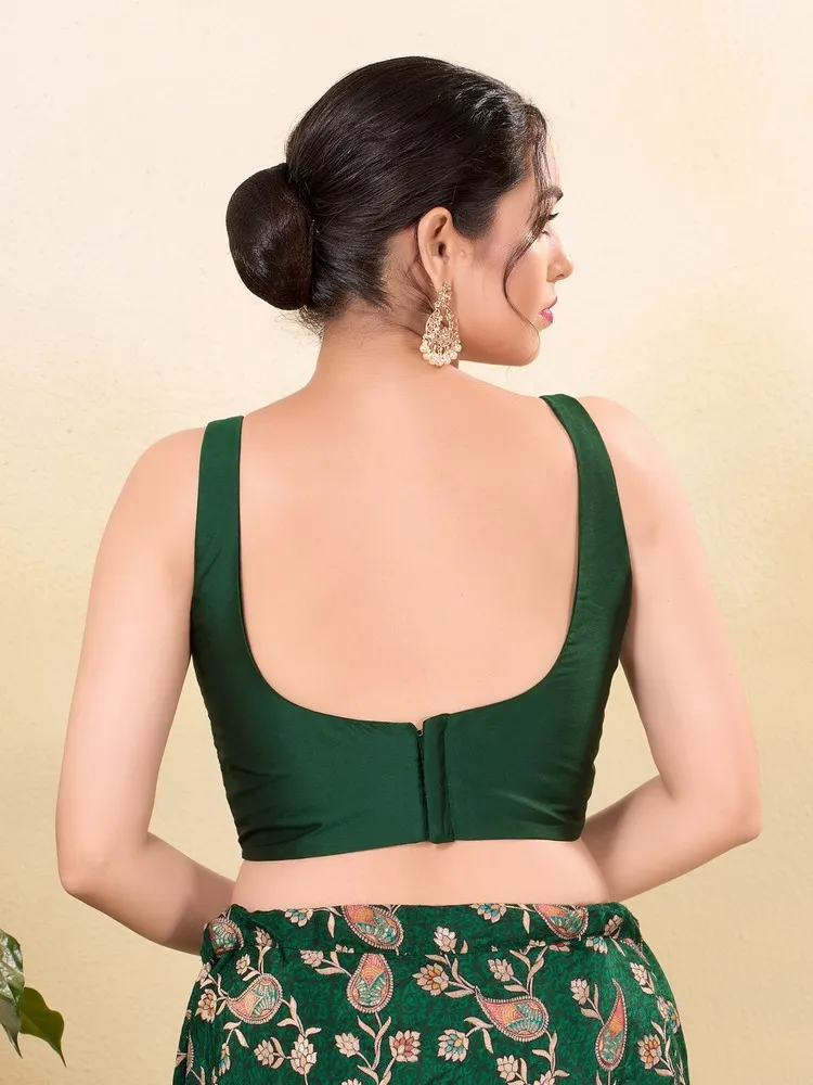 Vamas Women's Brocade Padded Back Open Sleeveless Saree Blouse