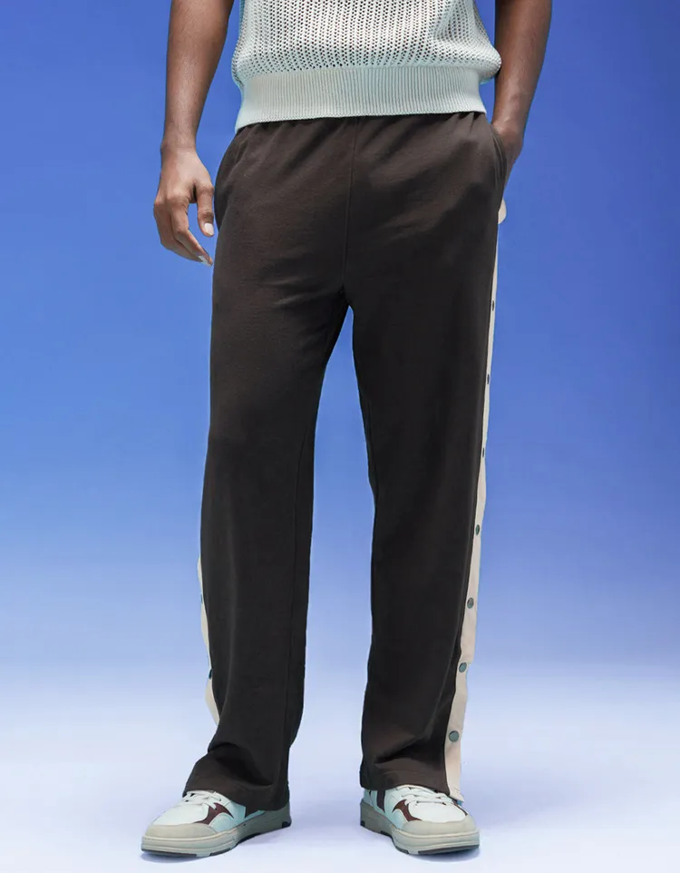 Cotton Twill Relaxed Baggy Fit Solid Drawstring with Side Snap Buttons Knitted Cargo Pants for Men