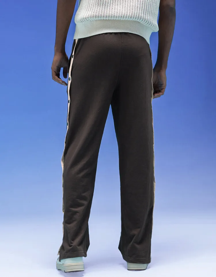 Cotton Twill Relaxed Baggy Fit Solid Drawstring with Side Snap Buttons Knitted Cargo Pants for Men