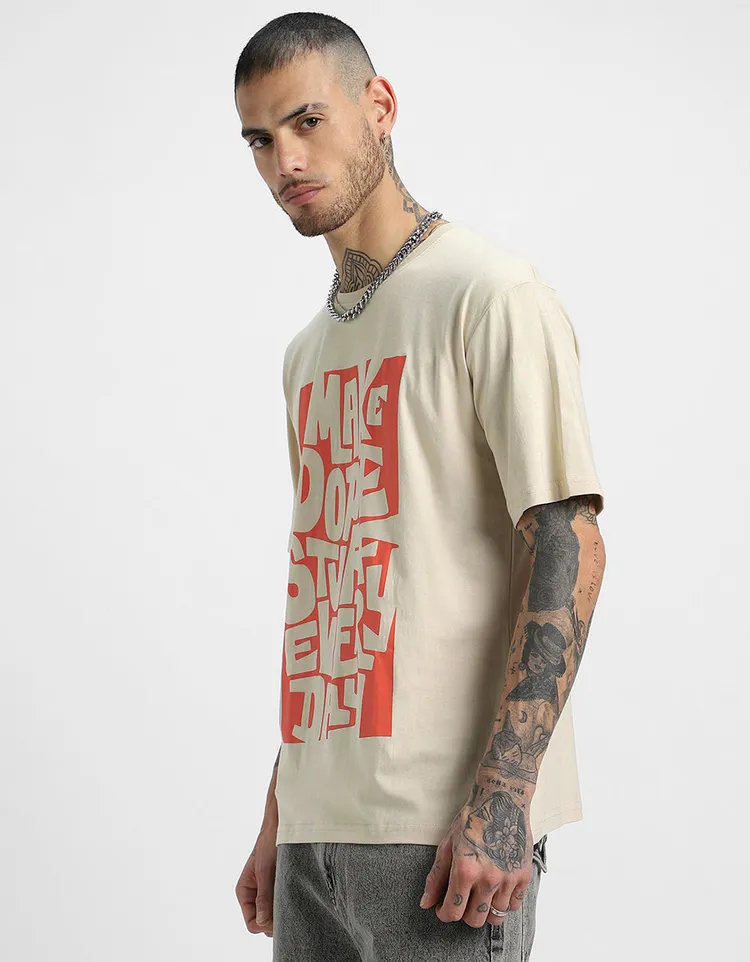 Pure Cotton Half Sleeve Round Neck Oversize Loose Fit Swan White T-Shirt for Men