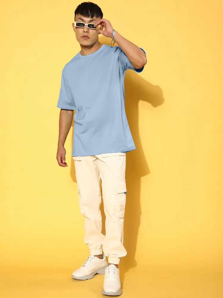 Cotton Overiszed Baggy Fit Drop Shoulder Front Graphic Printed Round Neck T-Shirt for Men