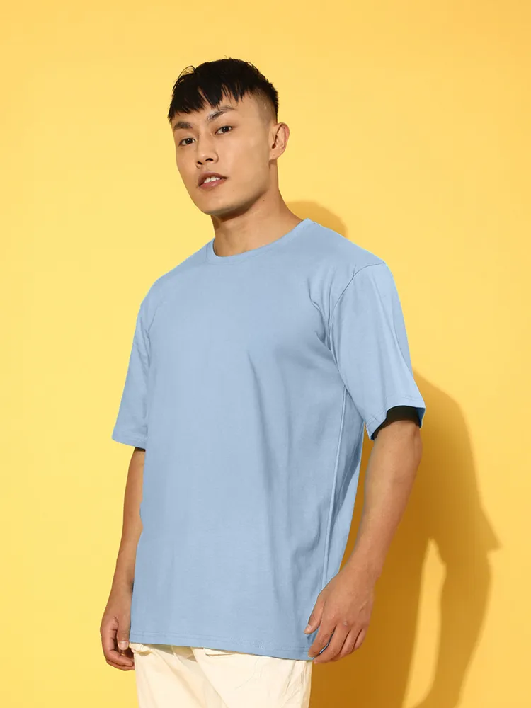 Cotton Overiszed Baggy Fit Drop Shoulder Front Graphic Printed Round Neck T-Shirt for Men