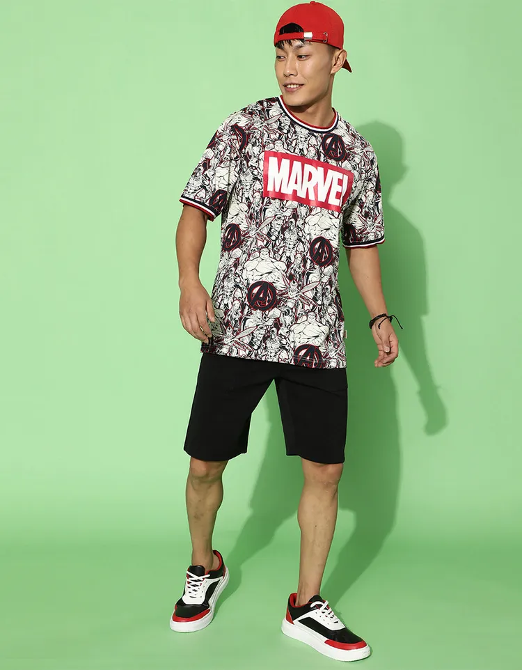Pure Cotton Oversized Fit Half Sleeves Round Neck Avengers All Over Print T-Shirt for Men