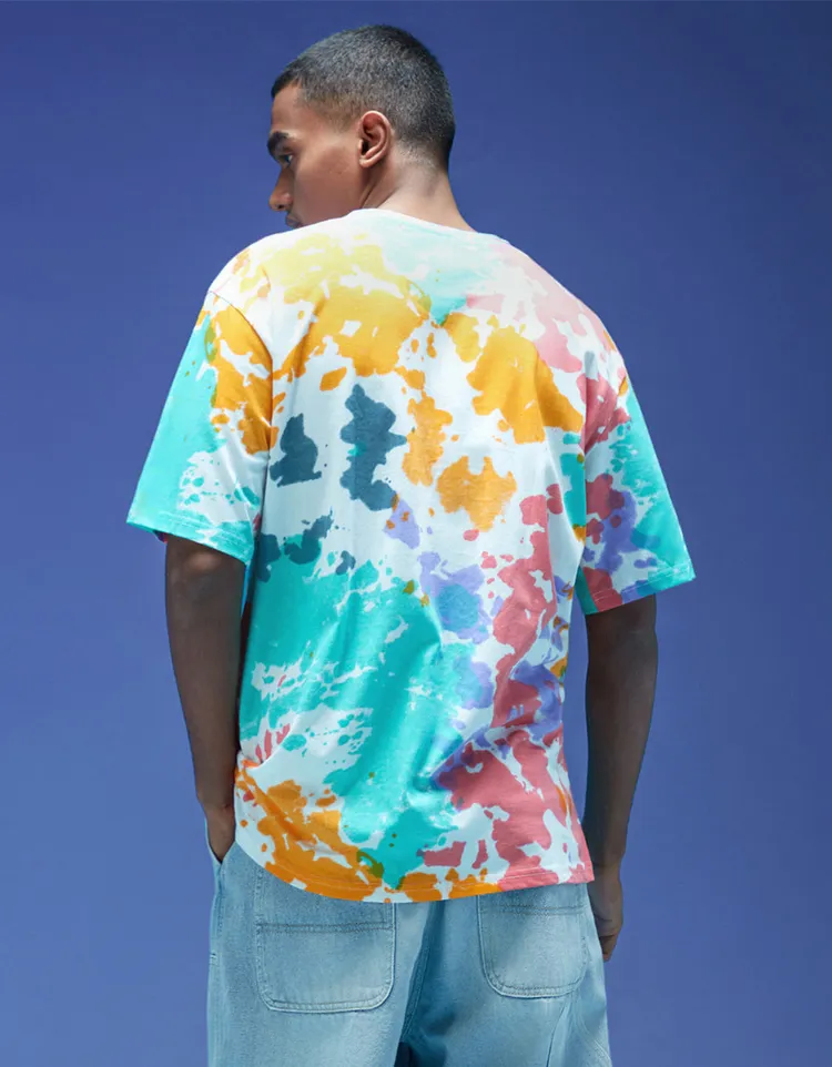 100% Pure Cotton Multicolour Tie-Dye Official Disney Merchandise Oversized Cotton Crew Neck T-Shirt with Mickey Mouse Print for Women & Girls