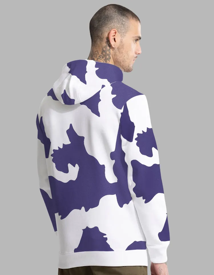 Cotton Fleece Regular Fit Hooded Sweatshirt All Over Printed Animal Cow Printed Hoodie for Men