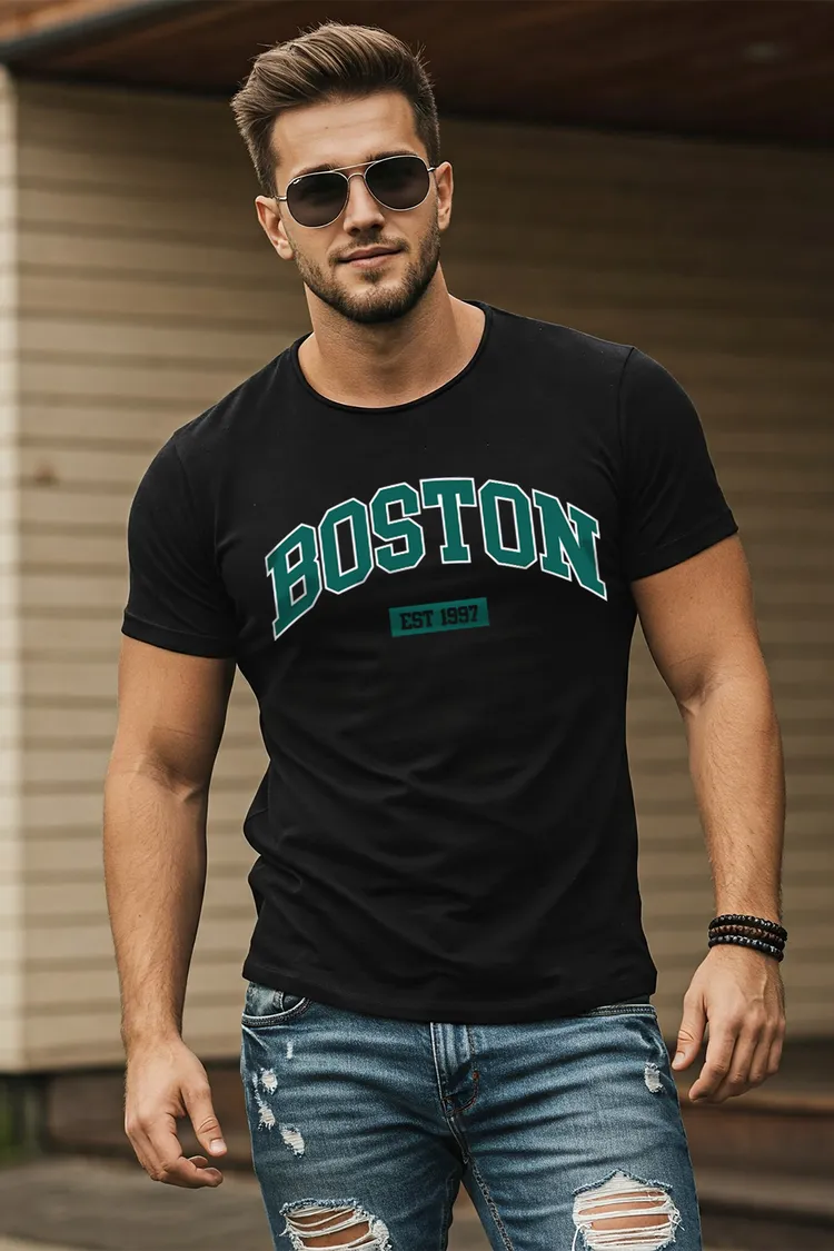 Regular Fit Half Sleeves Round Neck Typographic Printed Pure Cotton T-Shirt for Men