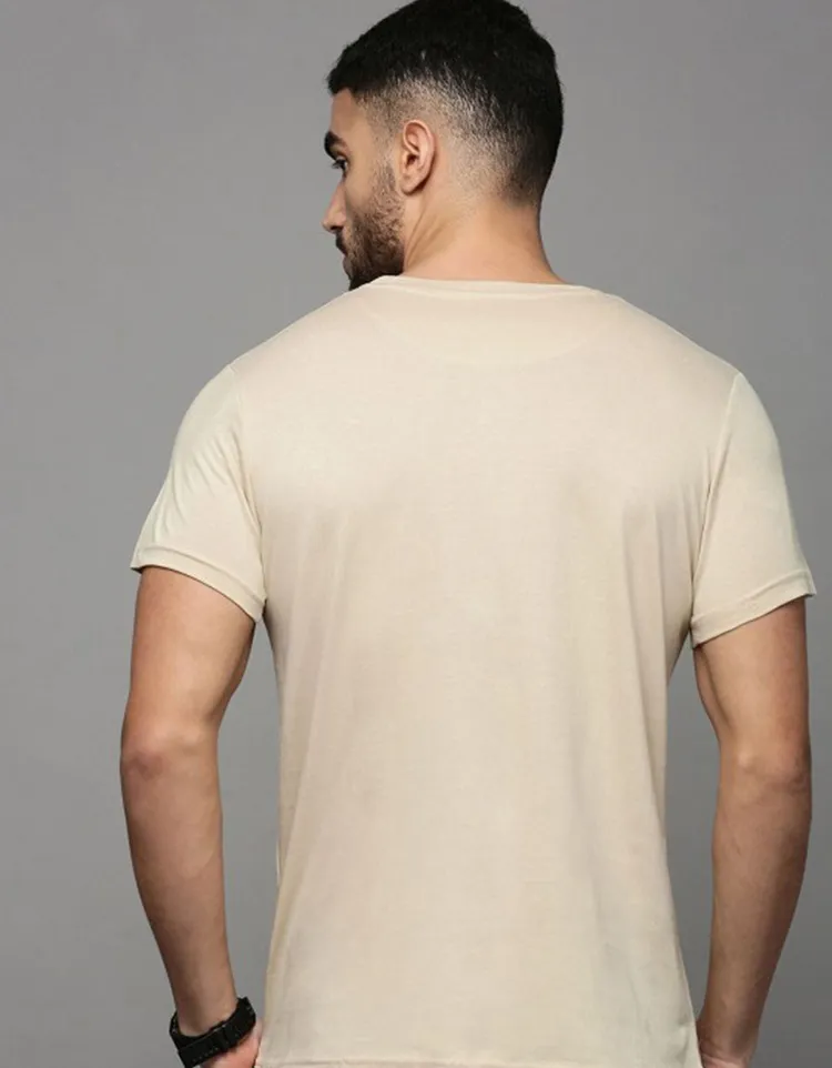 Regular Fit Half Sleeves Round Neck Typographic Printed Pure Cotton T-Shirt for Men