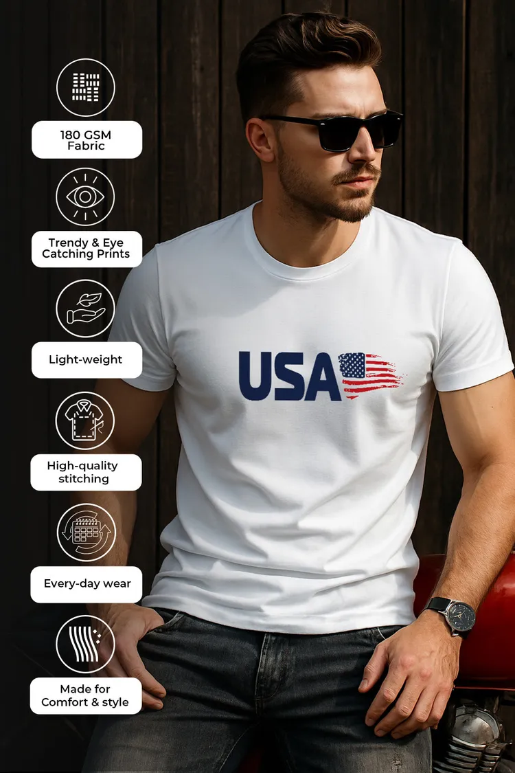 Regular Fit Half Sleeves Round Neck Typographic Printed Pure Cotton T-Shirt for Men