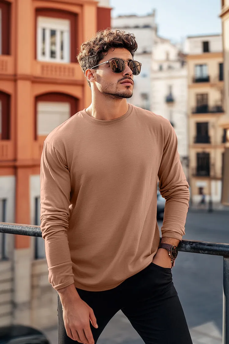 Pure Cotton Regular Fit Solid Cork Full Sleeve T-Shirt for Men & Boys