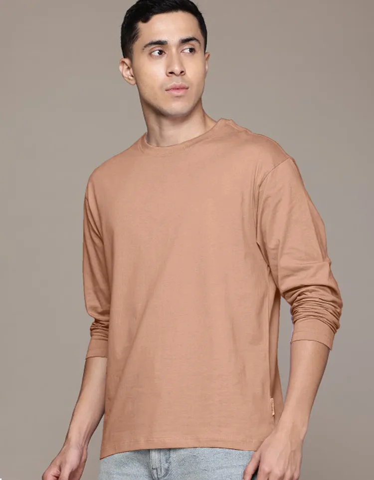 Pure Cotton Regular Fit Solid Cork Full Sleeve T-Shirt for Men & Boys