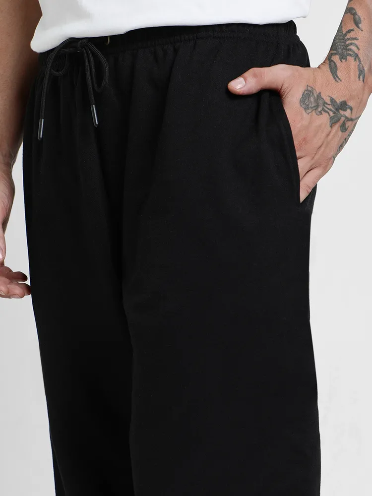 100% Pure Cotton Regular Fit Black Mid Rise 2 Pocket Trackpants with Pocket for Men & Boys