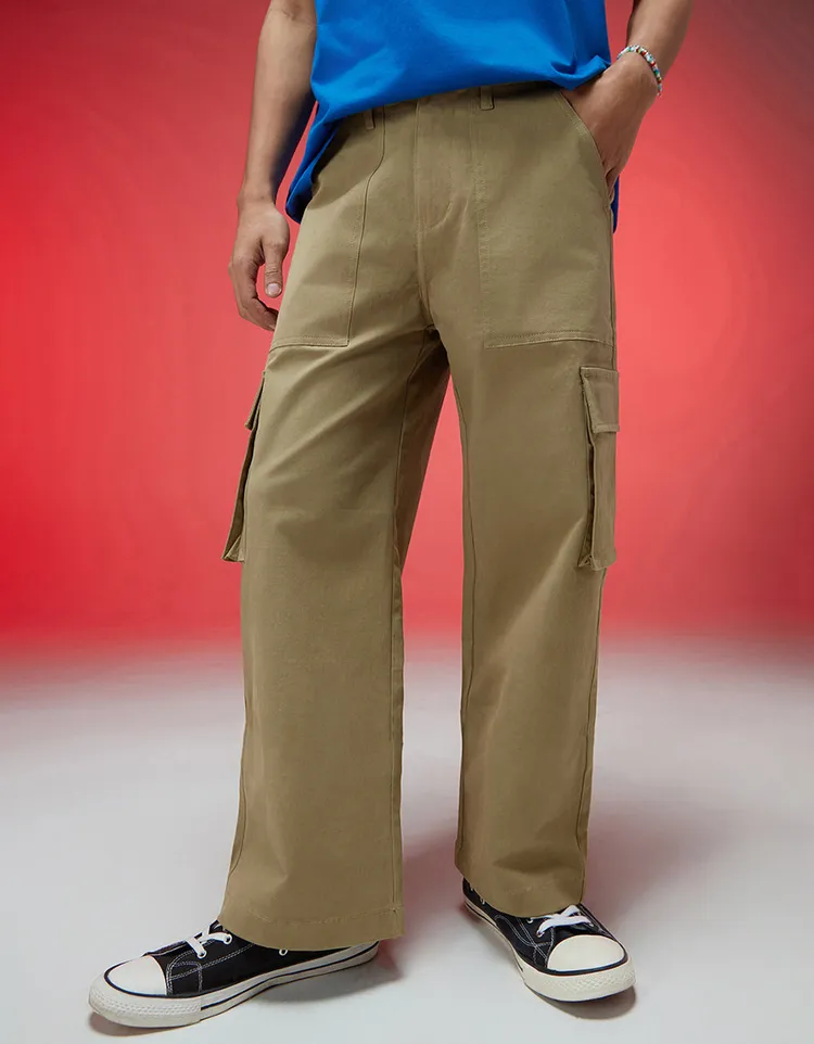 Lycra Baggy Relaxed Fit with Solid Button Closure Casual Woven Regular Length Cargo Pants for Men
