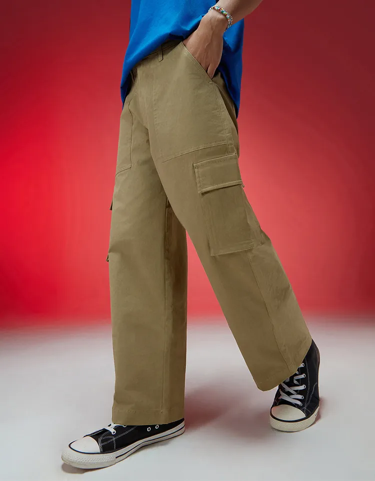 Lycra Baggy Relaxed Fit with Solid Button Closure Casual Woven Regular Length Cargo Pants for Men