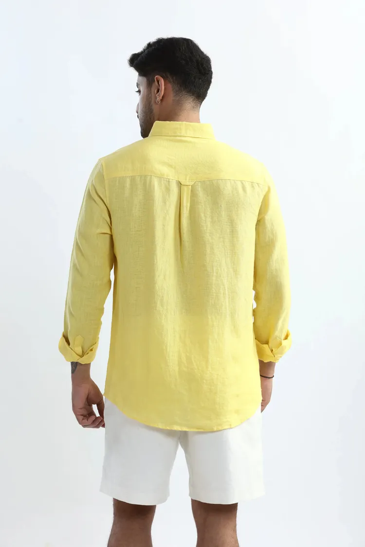 100% PURE LINEN BUTTERCUP YELLOW BUTTON DOWN CASUAL SHIRT