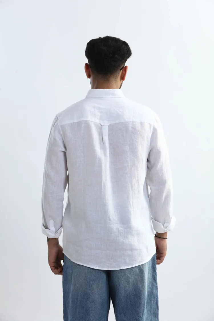 100% PURE LINEN WHITE BUTTON DOWN CASUAL SHIRT