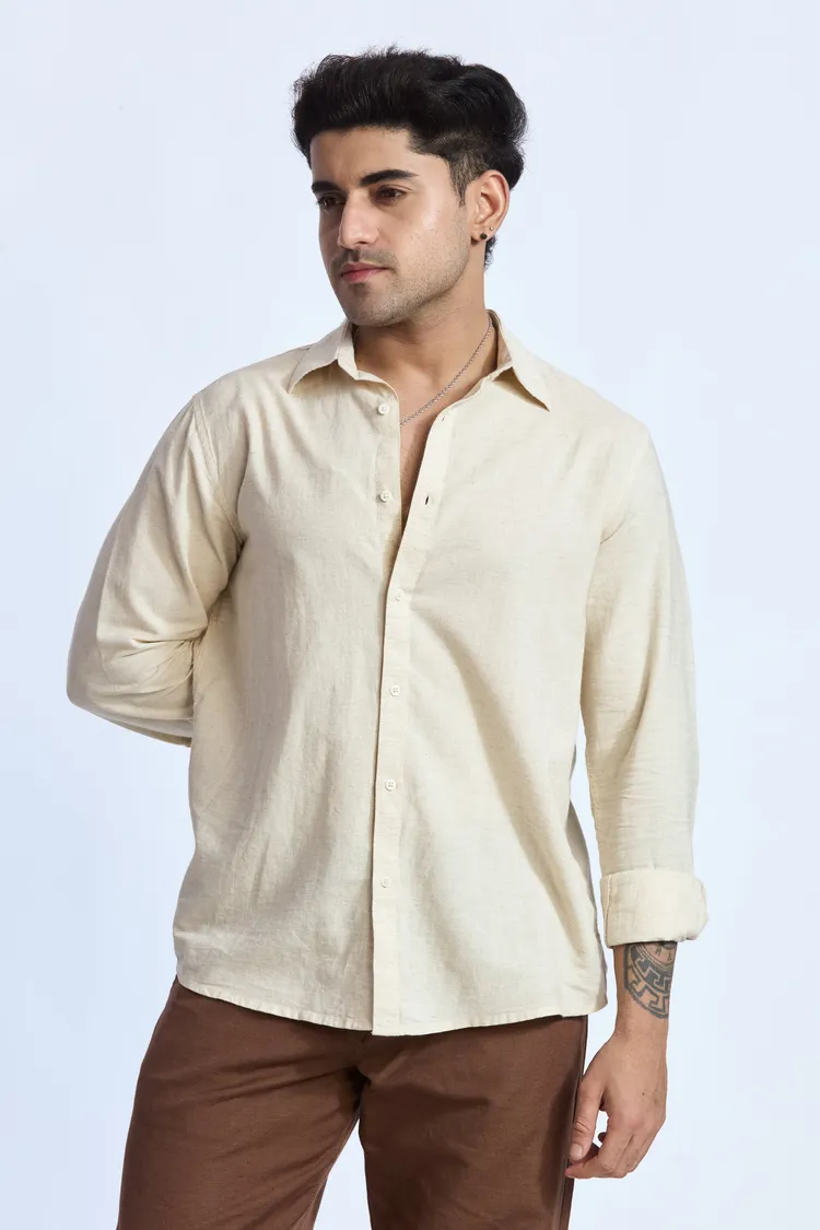 LINEN COTTON BLEND REGULAR COLLAR SHIRT