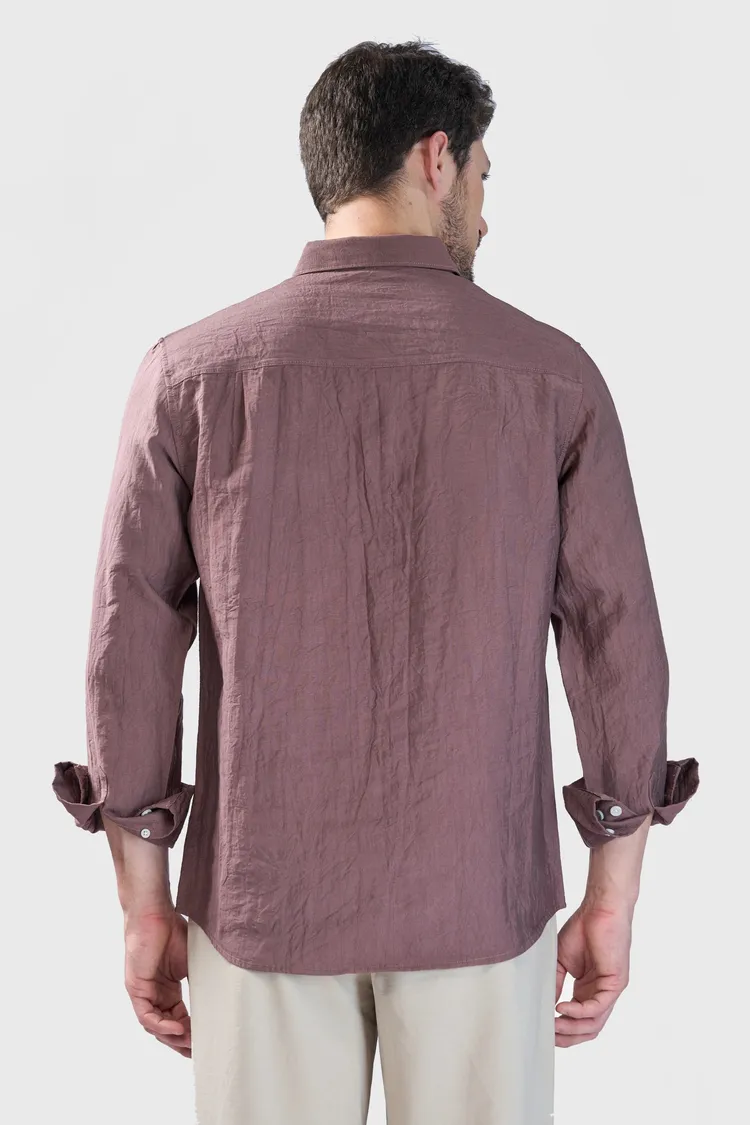 XKIND BROWN CRUSH WRINKLED LOOK REGULAR FIT SHIRT