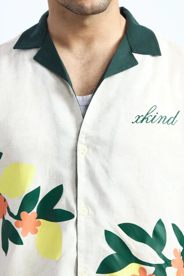 PRINTED LINEN COTTON BLEND SHIRT